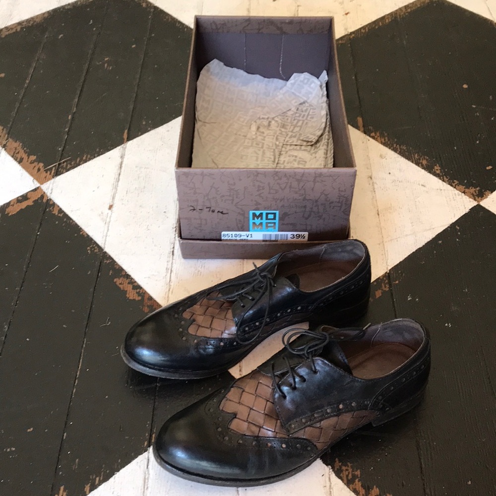 Moma Black & Brown Leather Loafers, 39.5